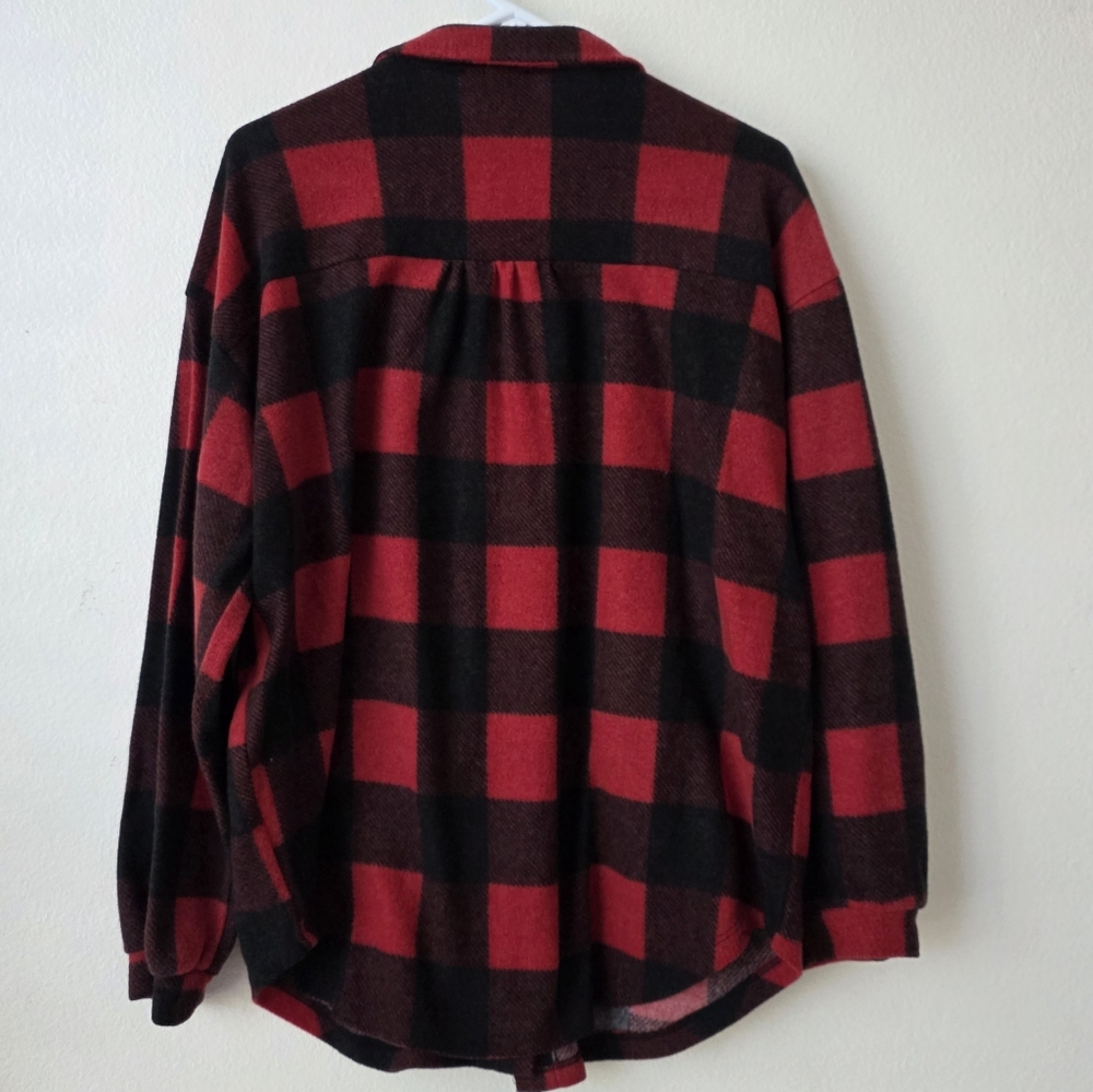 Mint Stay Here Red Buffalo Plaid Button Down Fleece Shirt - Picture 3 of 5